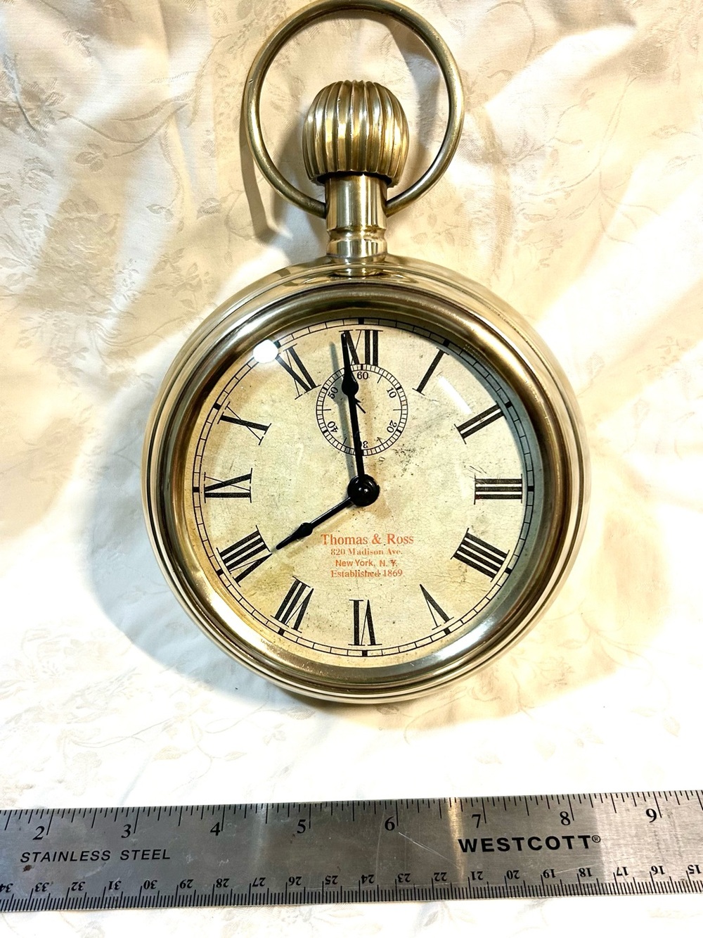 Thomas & Ross Solid Brass Large Pocket Watch Style Desk Clock AA Battery